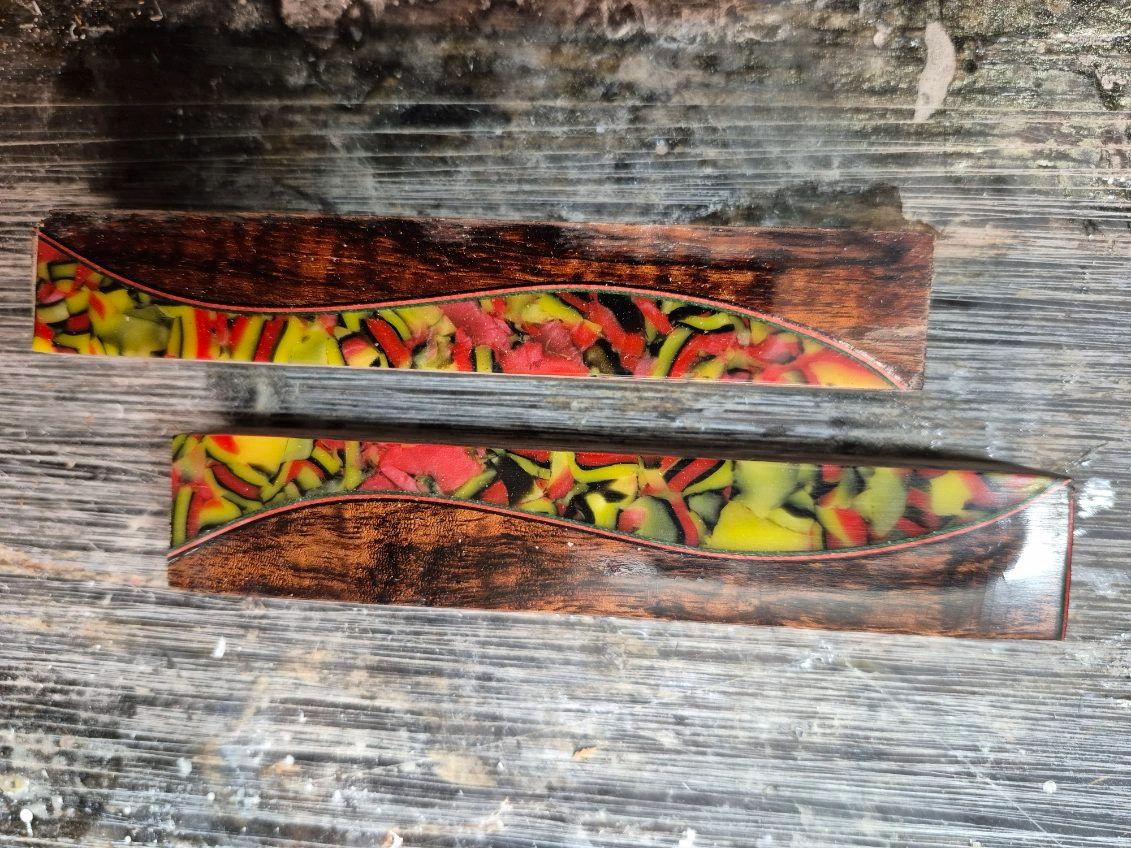 Vibrant knife handles with abstract patterns