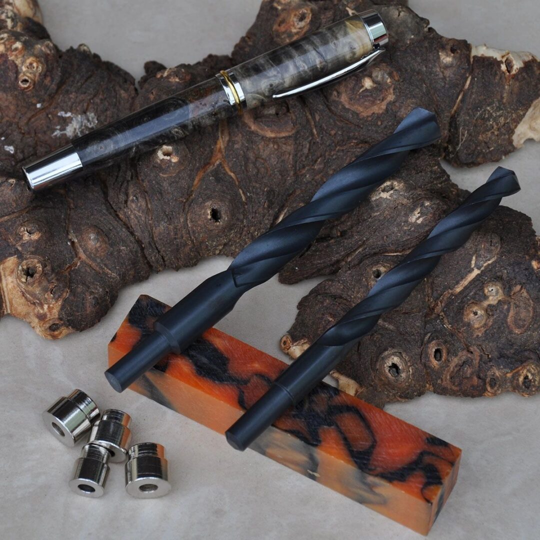 Wooden pen with drill bits