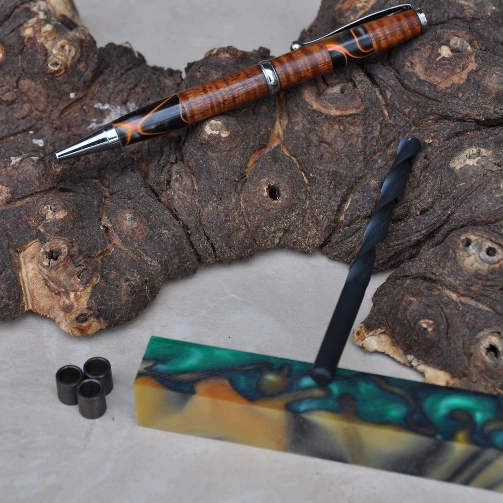 Handmade pen, drill bit, and wood