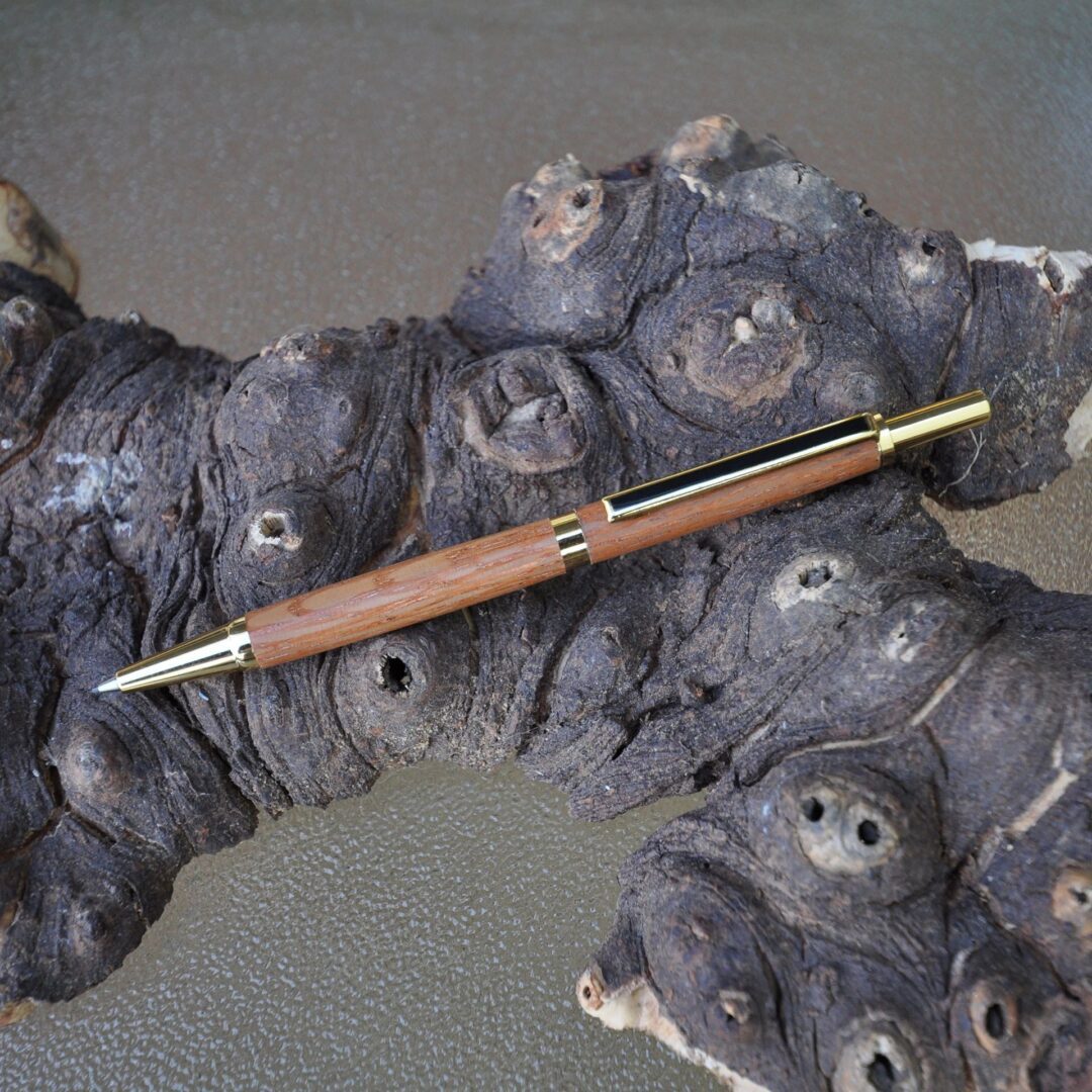 Elegant pen resting on tree bark