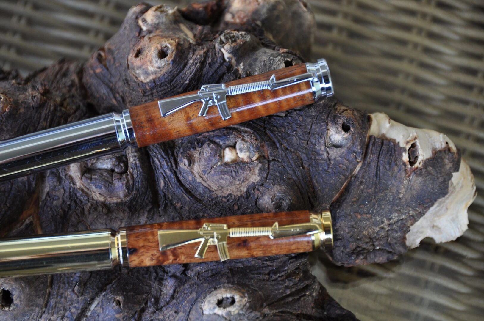 Wooden pens with rifle engravings