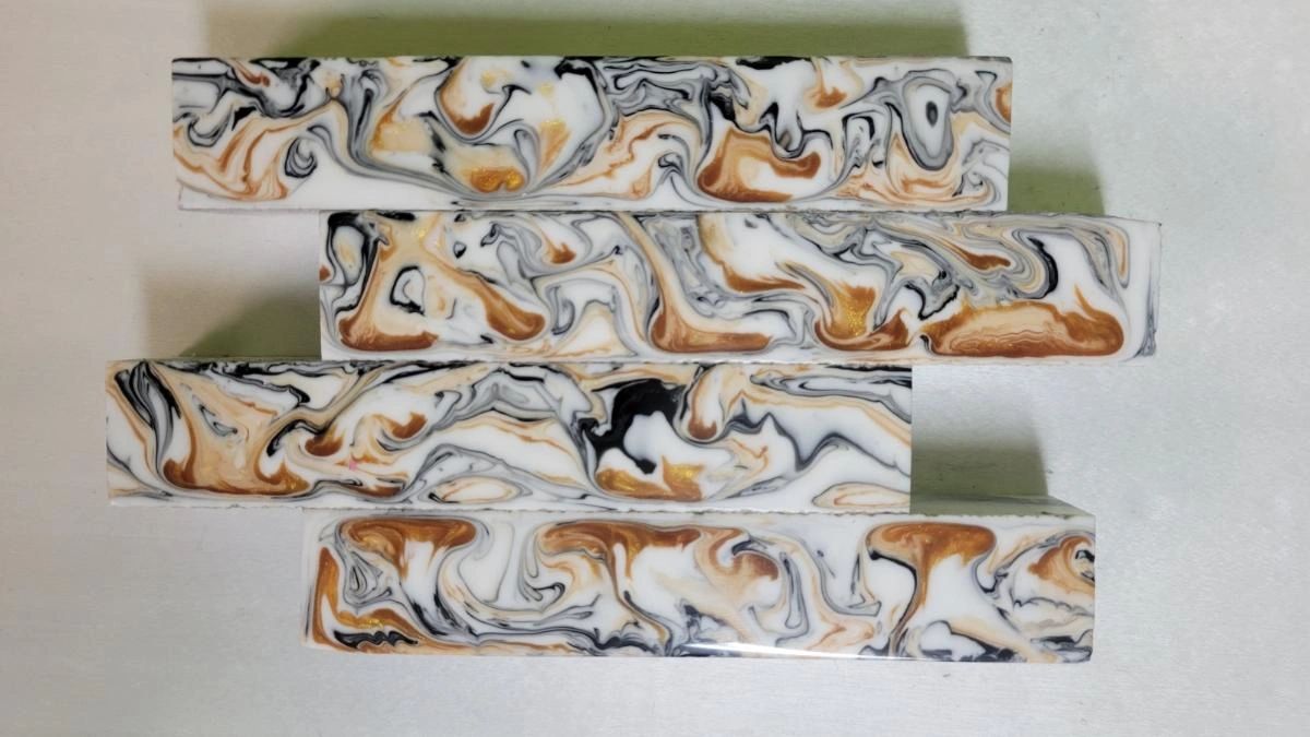 Artistic acrylic block display with swirls