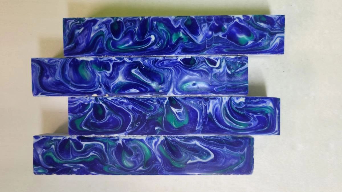 Artistic epoxy blocks with swirling patterns