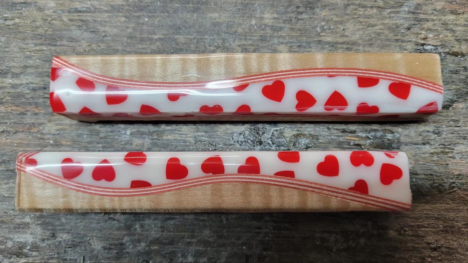 Wooden pen blanks with red heart designs