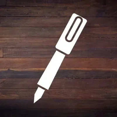 Fountain pen icon on wooden background