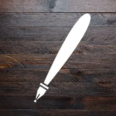 Pen icon on wooden background